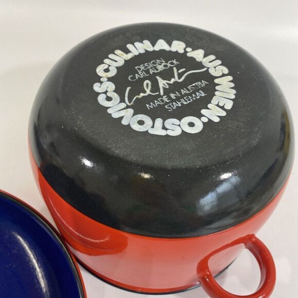Carl Aubock Culinar Auswien Ostovics Red Enamel Pot Dutch Oven DANISH MODERN - Picture 9 of 9